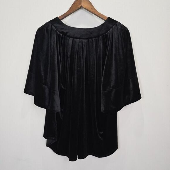 Pomander Place Tuckernuck Top Womens L Black Velvet Vneck Finley Flutter Sleeve - Picture 9 of 10